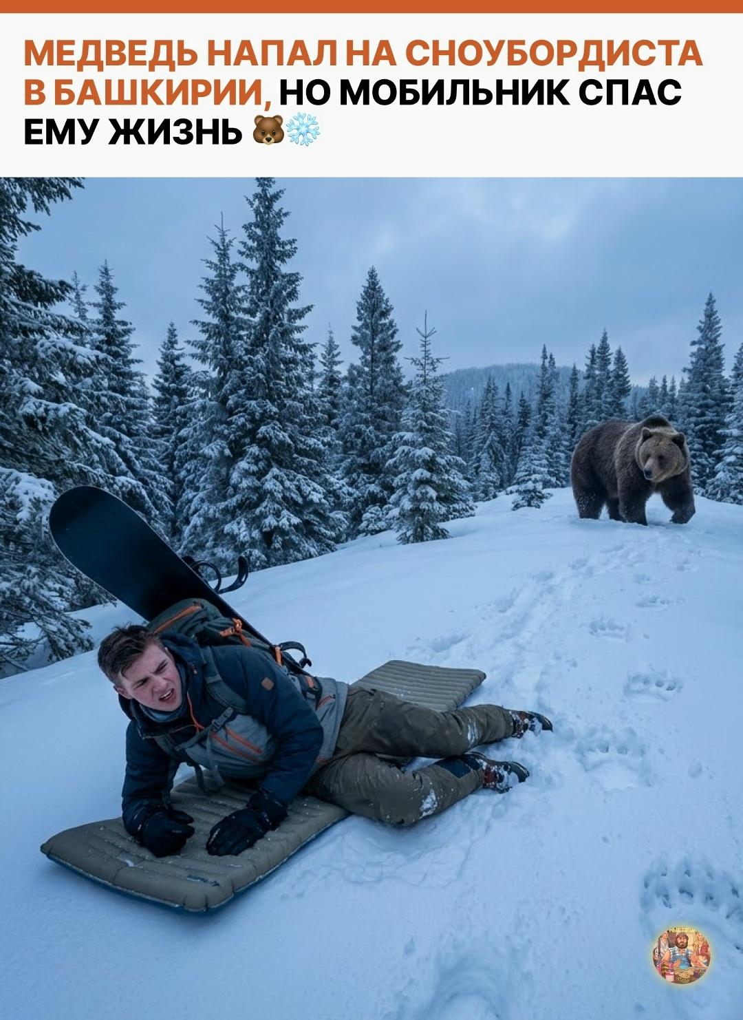 В Башкирии случился случай, когда медведь, внезапно проснувшийся во время зимней спячки, напал на сноубордиста, который находился далеко от экотропы «Малый Ямантау».