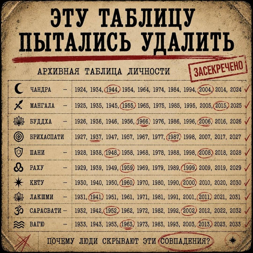Найдите свой год рождения и переходите, чтобы узнать о себе больше: