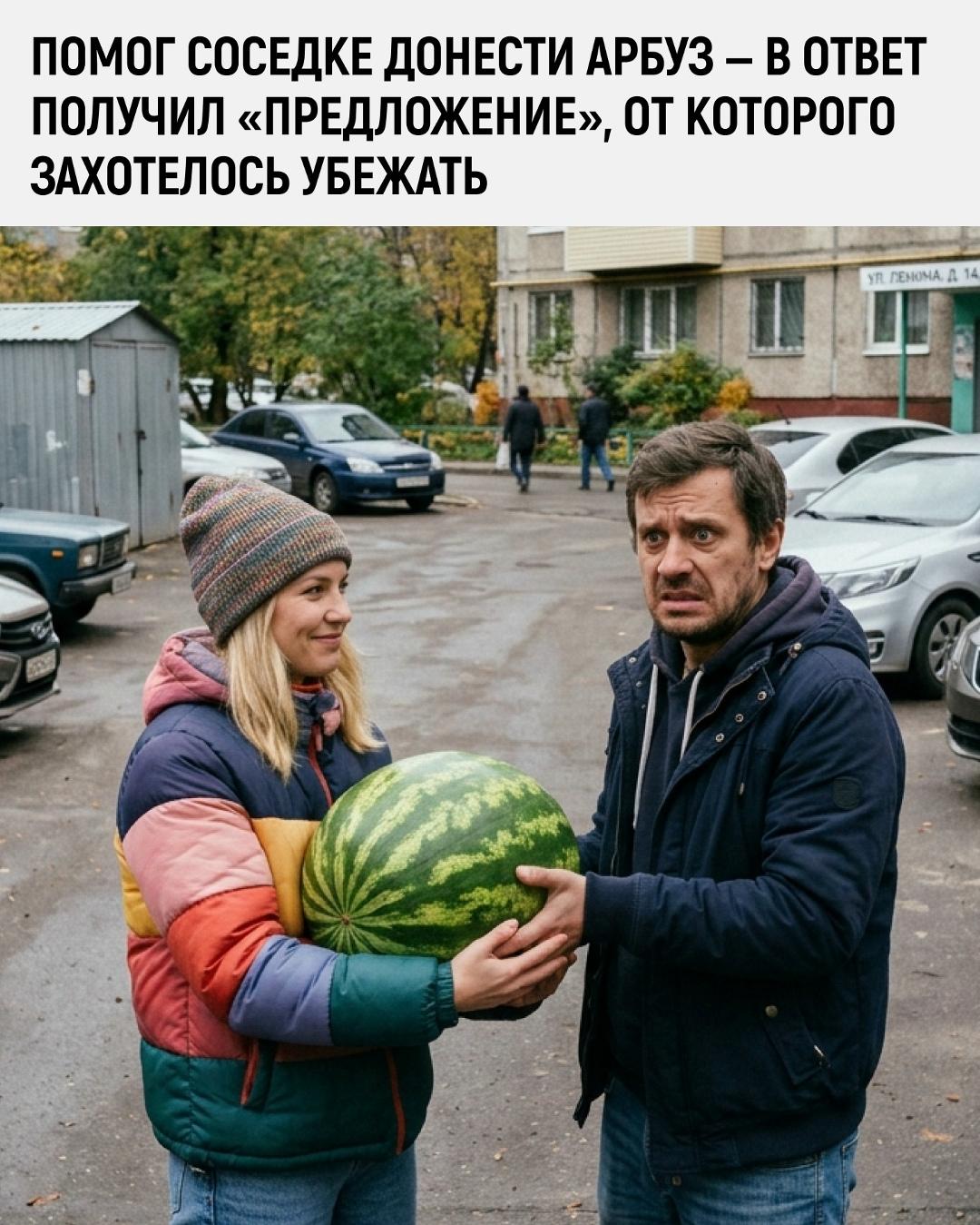 Мужчина рассказал, как днём помог соседке донести арбуз со стоянки. В благодарность женщина неожиданно заявила, что вышла бы за него замуж.
