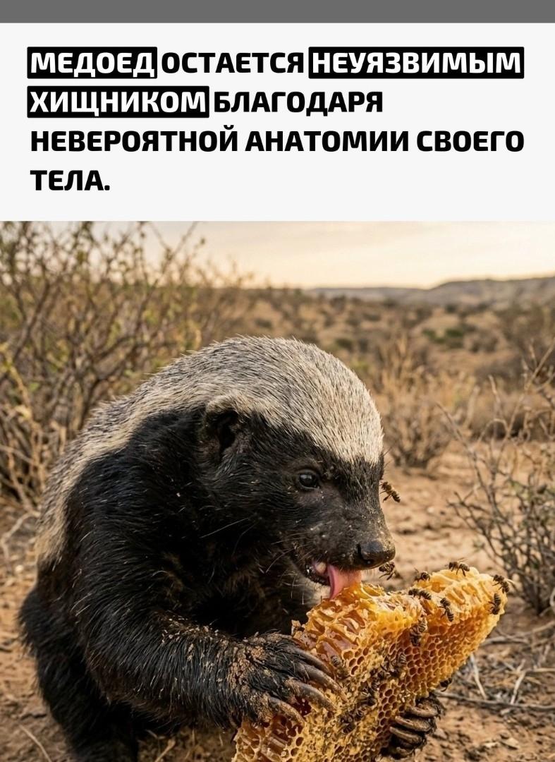 Природа наделила медоеда поразительной выносливостью и иммунитетом к токсинам, а также укусам других хищных зверей