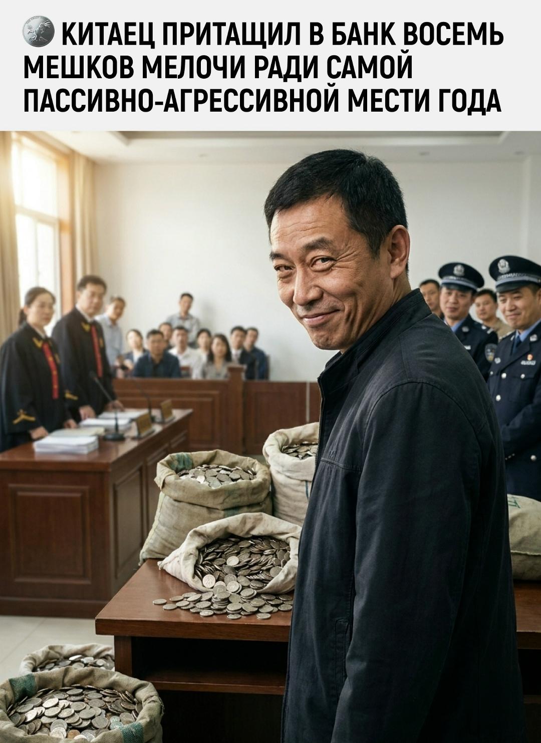 Житель китайского Куньмина после проигранного суда решил оплатить штраф самым неудобным способом.