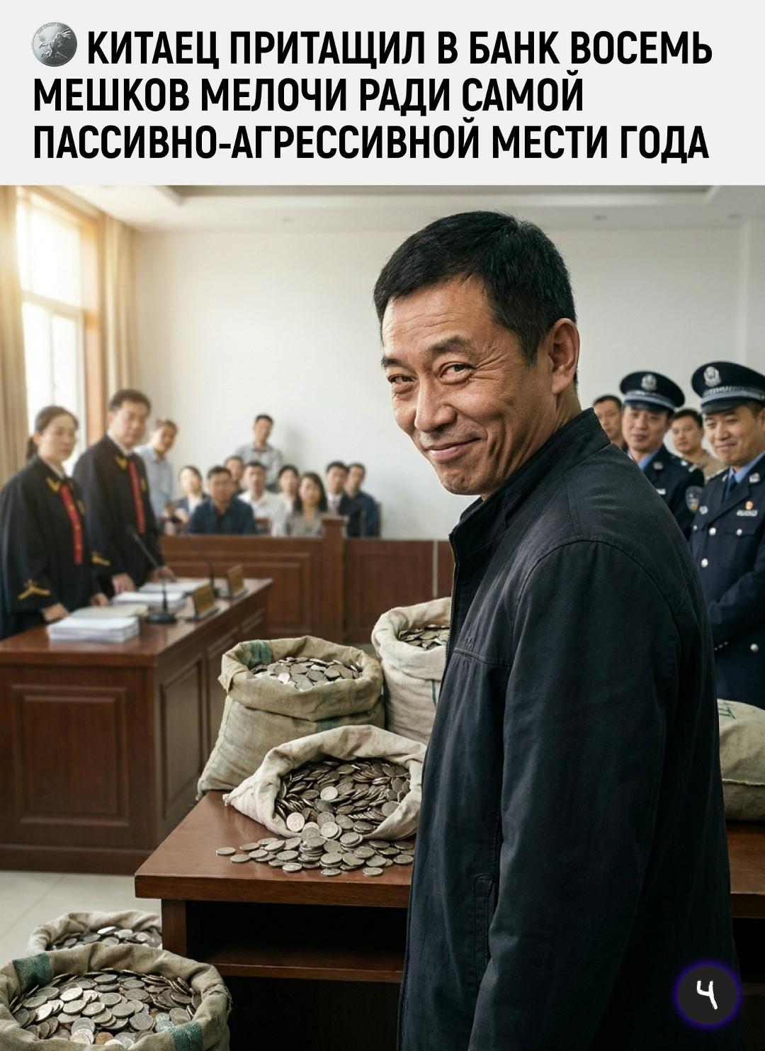 Мужчина из китайского Куньмина после проигранного суда решил оплатить штраф максимально неудобным способом