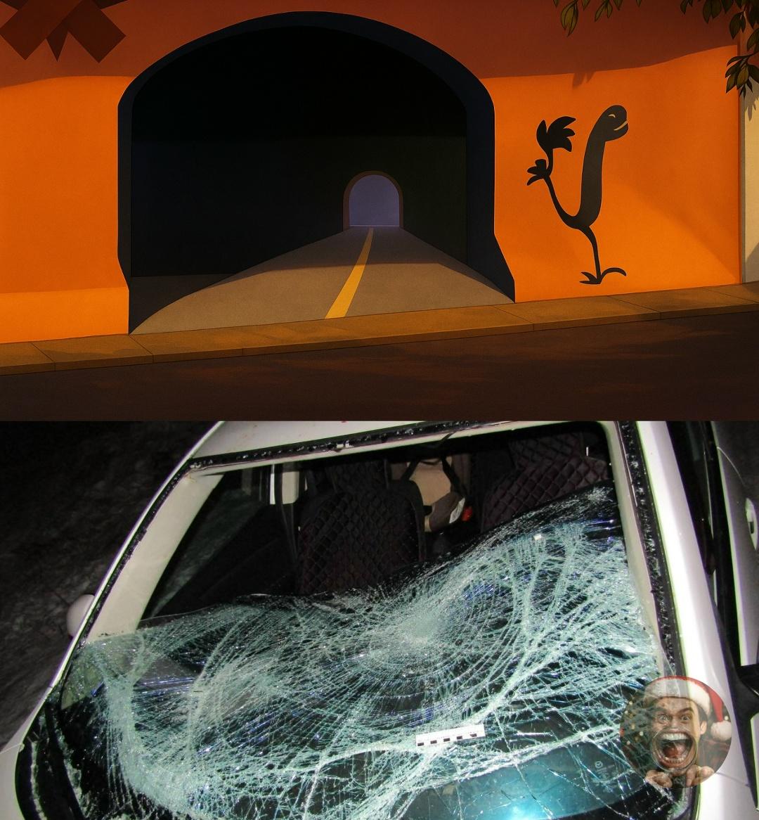 Мультяшный туннель, нарисованный ещё давно, снова сработал: водитель в Солт-Лейк-Сити поверил в проезд и влетел в стену