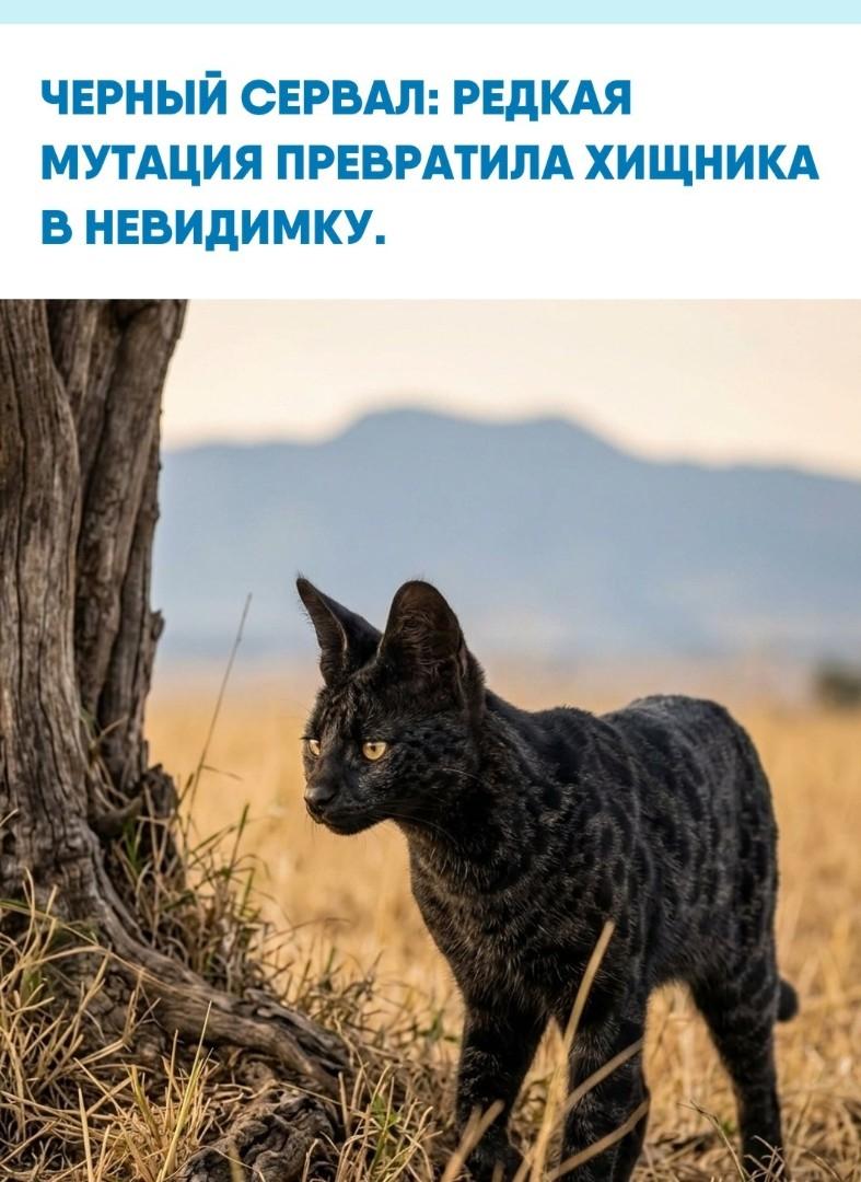 Черный сервал представляет собой аномальную цветовую форму африканской дикой кошки, чьи физические данные изначально заточены под вертикальные прыжки и стремительное перемещение