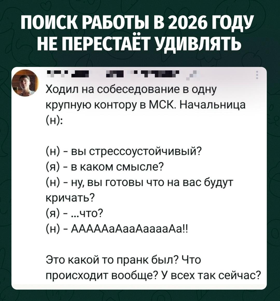 Парень сходил на собеседование в крупную московскую контору, где проверка на стрессоустойчивость вышла максимально буквально.