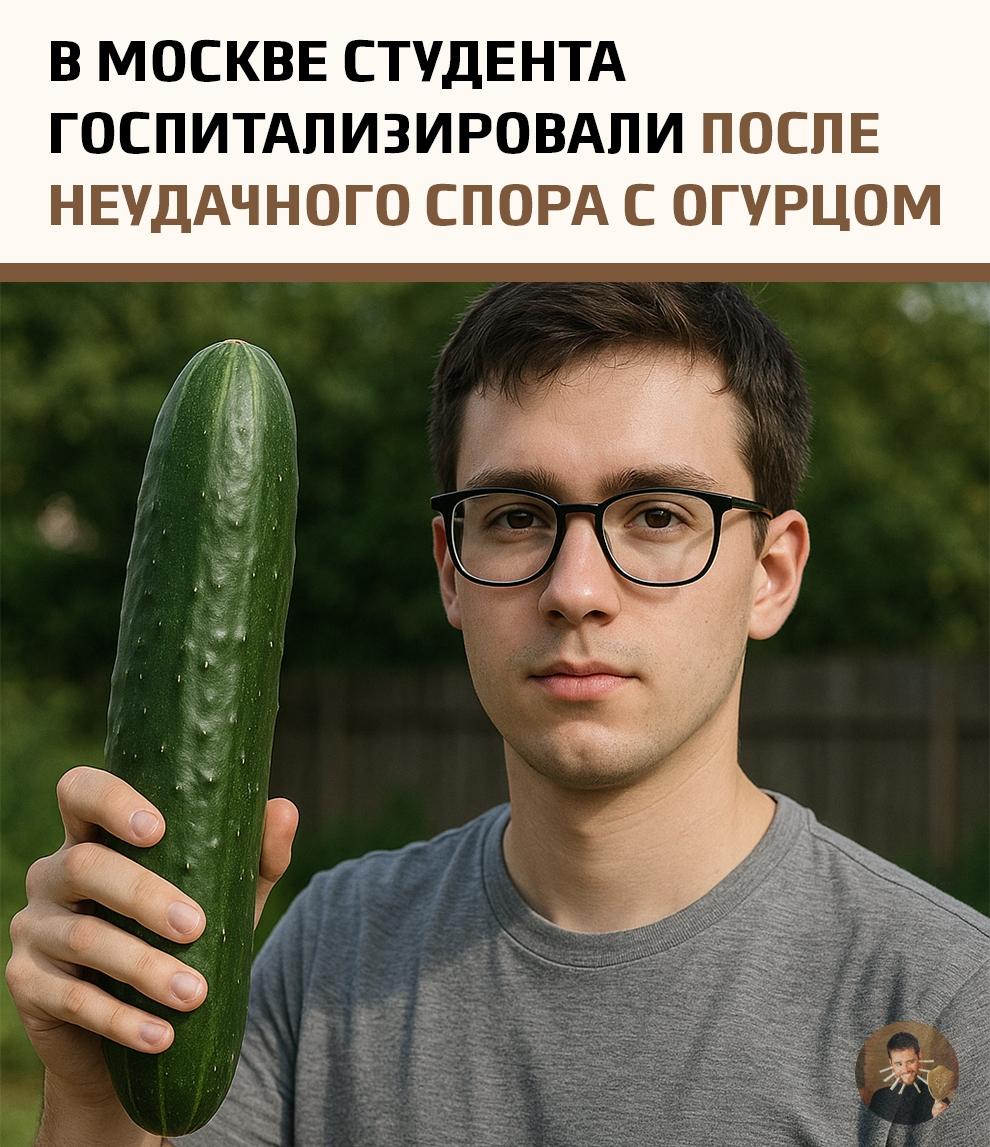 Курьёзный и весьма рискованный спор между студентами обернулся экстренным вызовом скорой помощи! Молодой человек из Москвы решил удивить своих однокурсников, но его эксперимент с огурцом пошёл далеко не по плану.