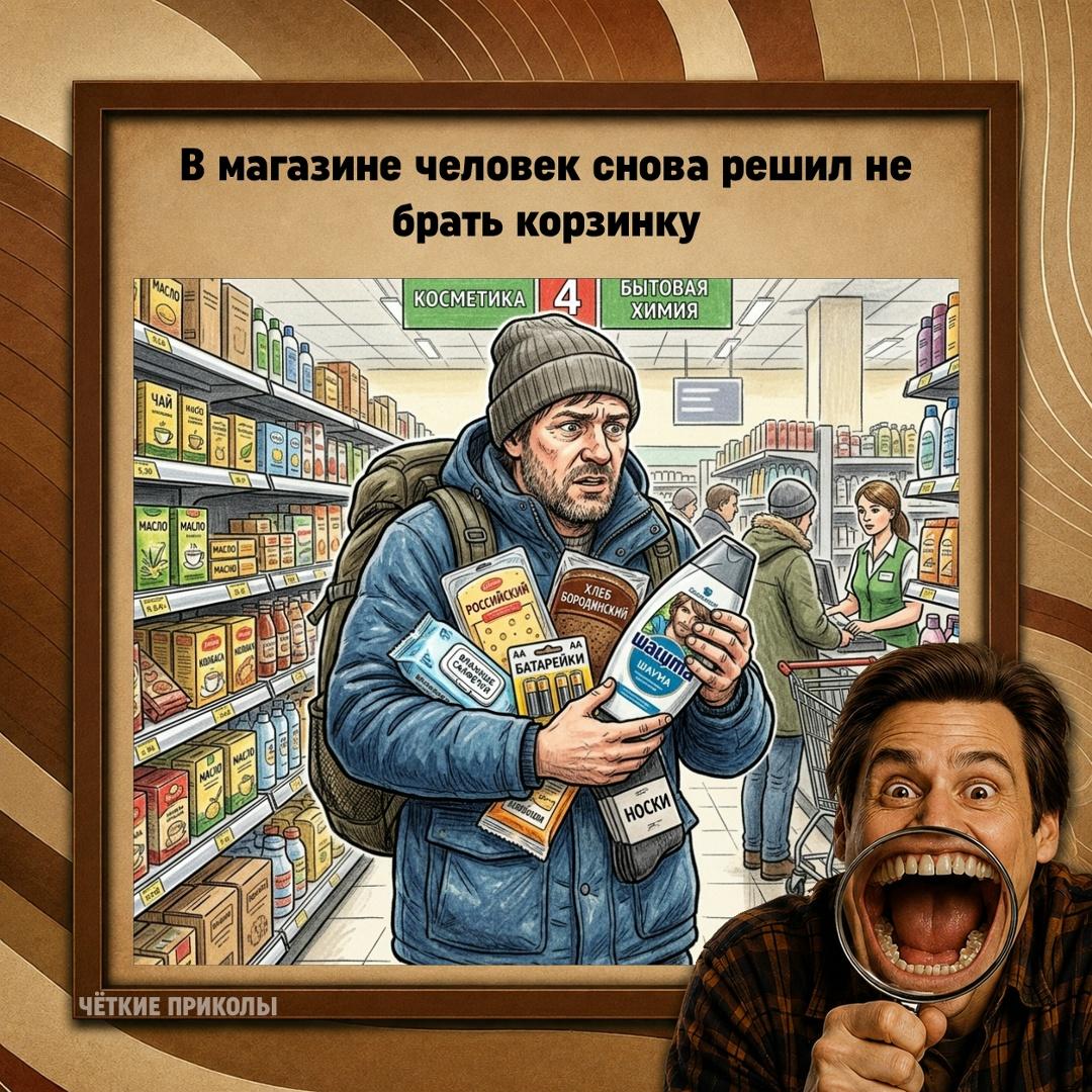 Потому что зашёл буквально за одной вещью. За шампунем. Один шампунь взрослый человек вполне может донести в руке.