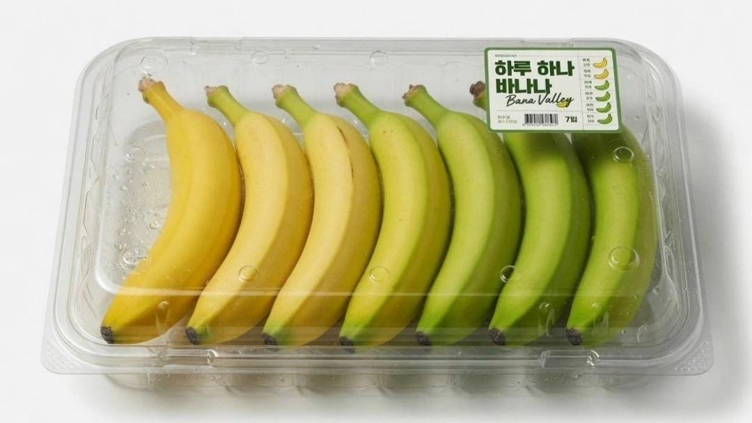 🍌 В Южной Корее разработали уникальную упаковку для бананов. Там предлагают комплекты, в которых каждый банан дозревает в разное время.