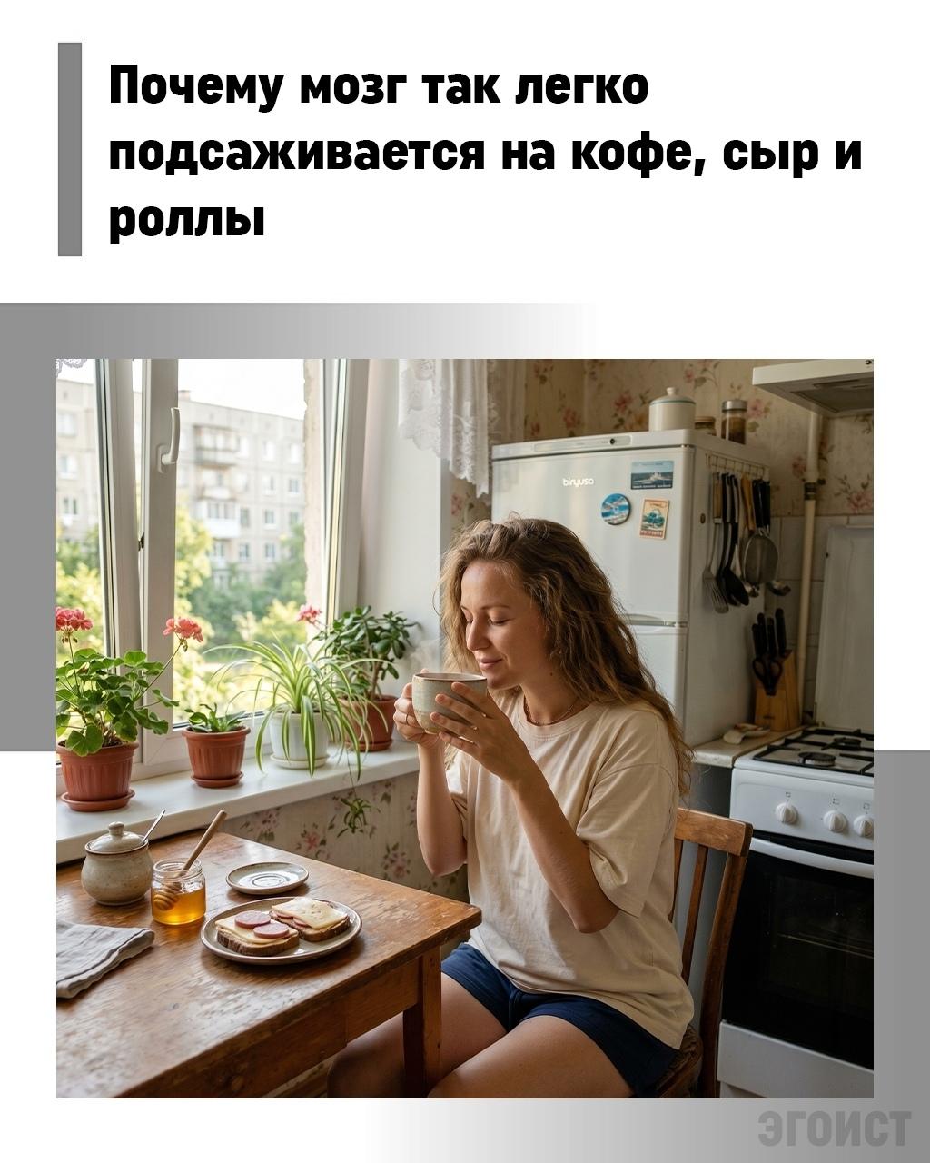 Почему мозг так легко подсаживается на кофе, сыр и роллы