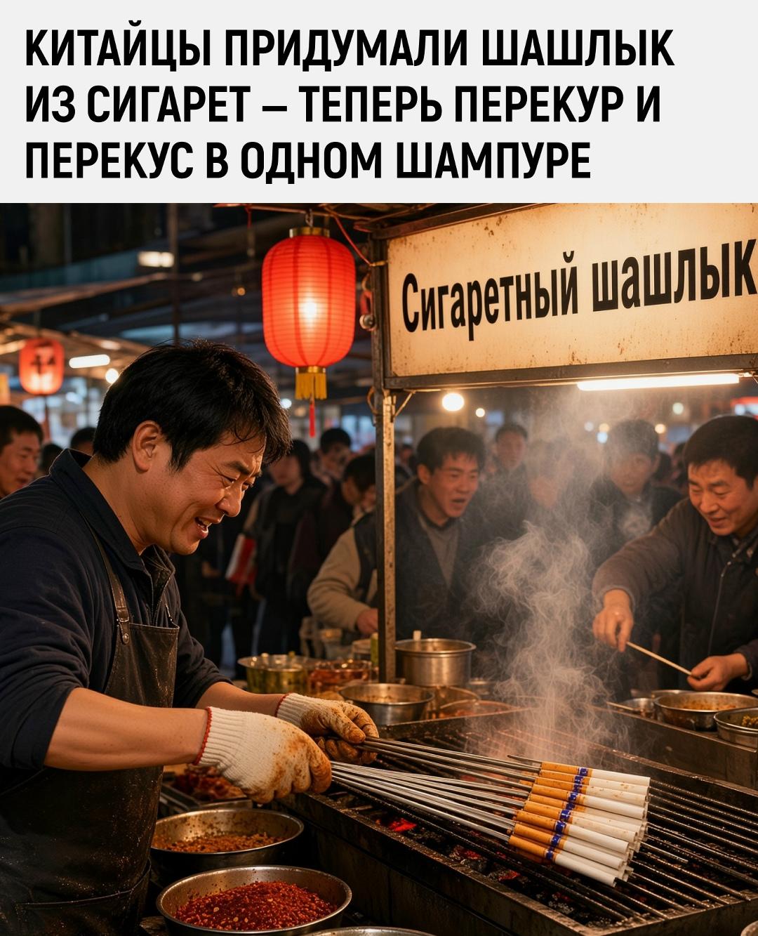 Китайцы изобрели сигаретный шашлык.