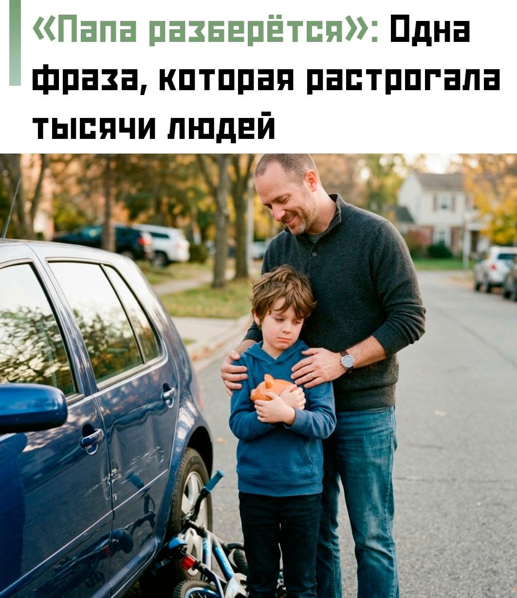 😥 Ребёнок случайно врезался на велосипеде в припаркованную машину. Он сразу признался отцу, достал свои сбережения и предложил помочь родителям оплатить ущерб.