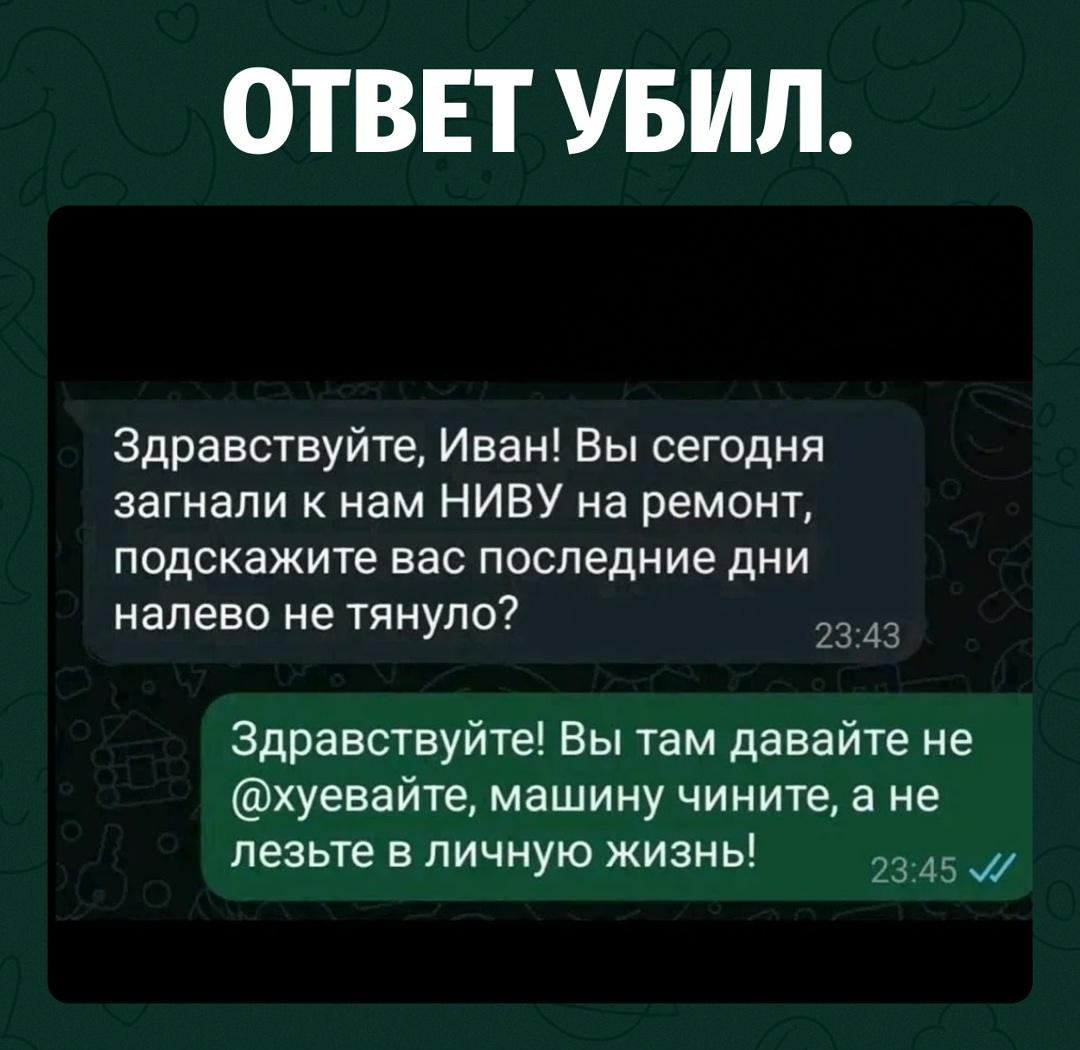 Механик написал владельцу «Нивы» и поинтересовался, не тянуло ли машину в последние дни налево.