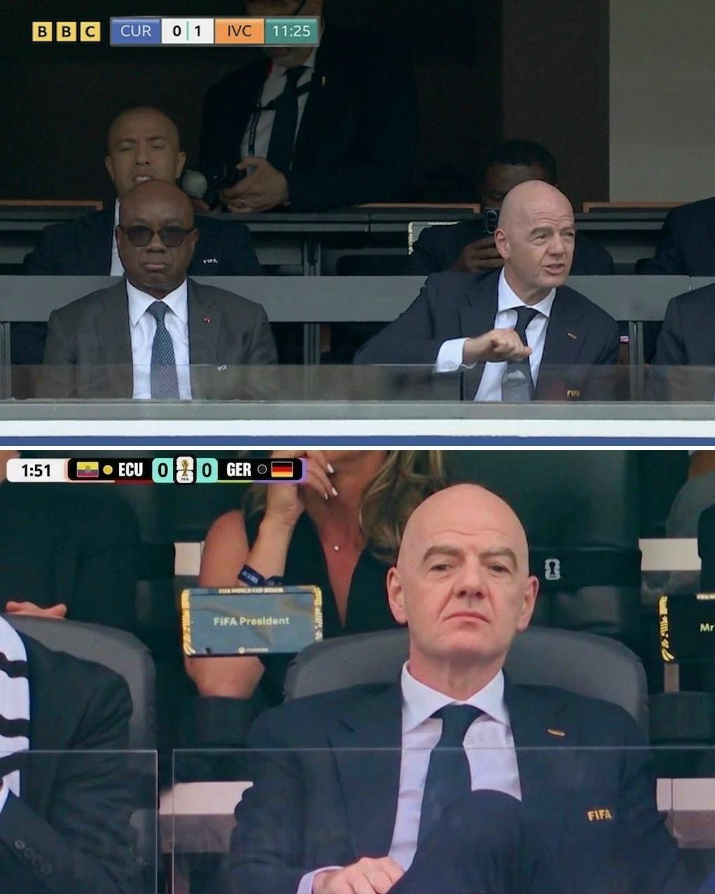 Футбольные фанаты обнаружили, что президент FIFA Джанни Инфантино только что смотрел два матча одновременно.