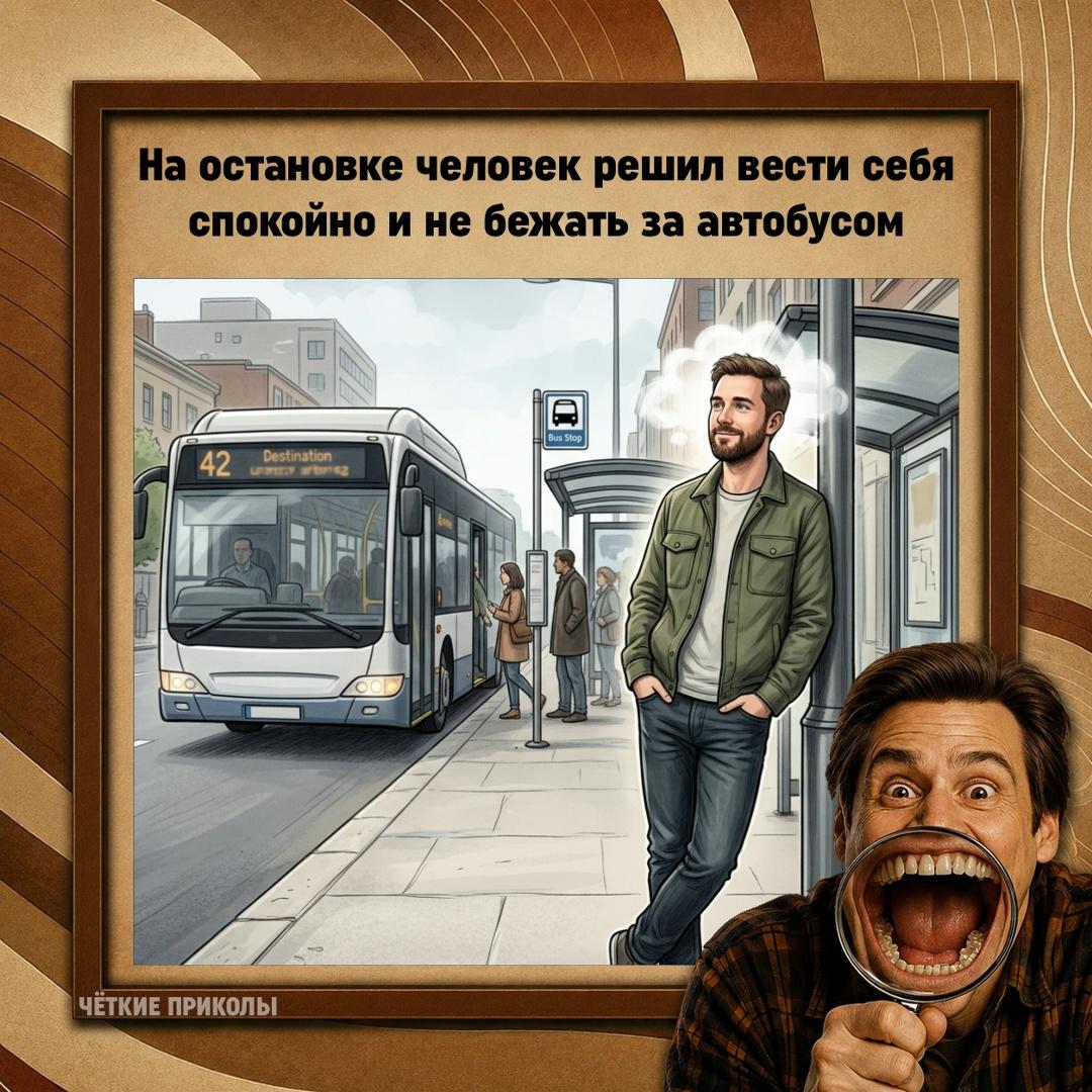Автобус подъехал как раз тогда, когда до него оставалось метров тридцать.