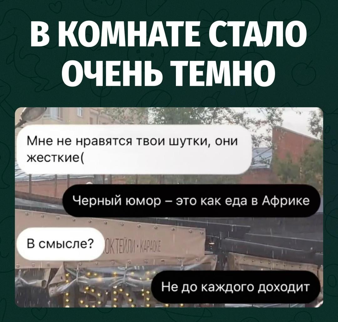 Когда человек говорит, что не любит жёсткие шутки, а в ответ получает настолько тёмный юмор, что у переписки будто сам включился ночной режим.