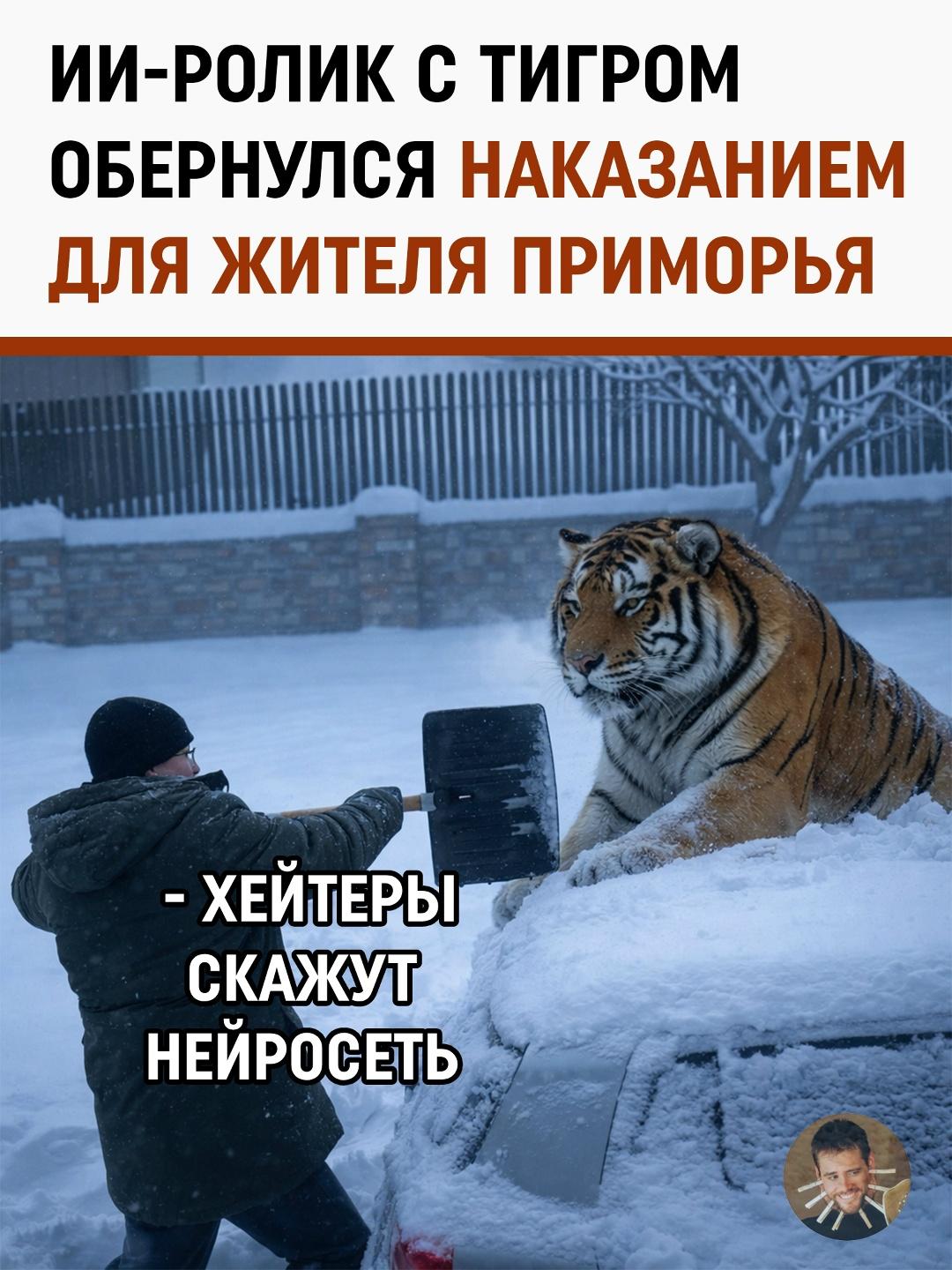 Житель Приморья решил сыграть на нервах и выложил фото с «нападением» амурского тигра — полностью сгенерированное нейросетью. Фото выглядело пугающе правдоподобно, люди поверили, началась паника: хищник, опасность, срочно всем бояться.
