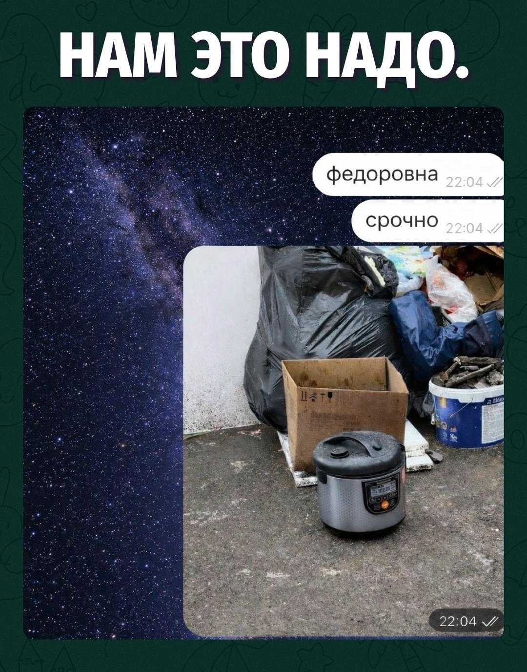 Иногда поход выкинуть мусор заканчивается вопросом «нам это надо