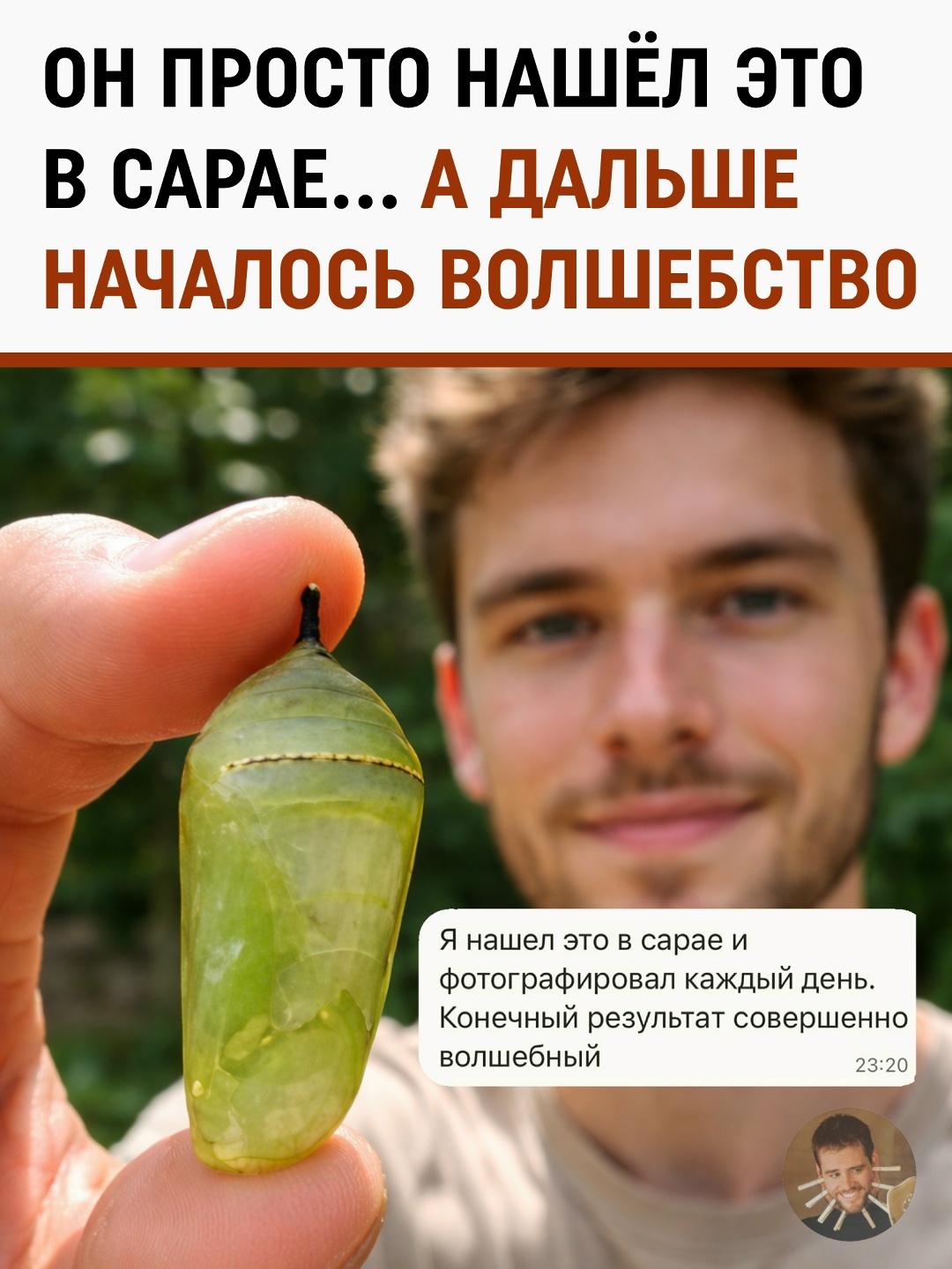 Дикая природа — это когда ты находишь в сарае странную зелёную штуку, похожую на инопланетный кокон, и решаешь: «Ну ладно, поживёт тут».