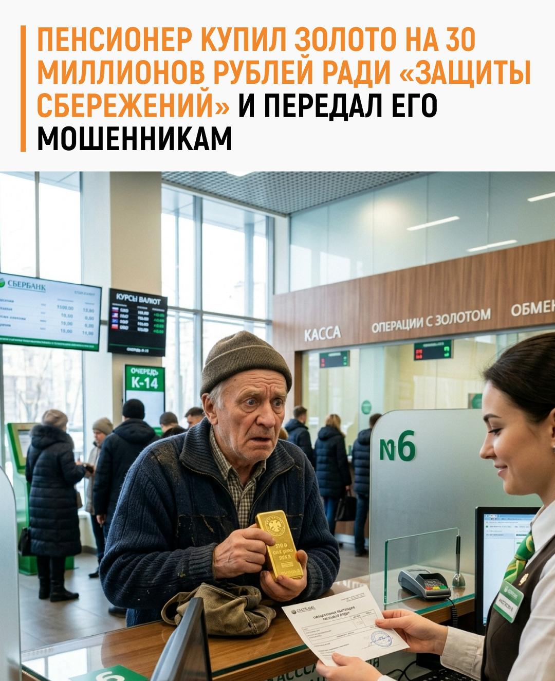 По данным МВД, аферисты убедили пенсионера купить в банке золотые слитки на 30 миллионов рублей. Они заявили, что это необходимо для «защиты» его денег.