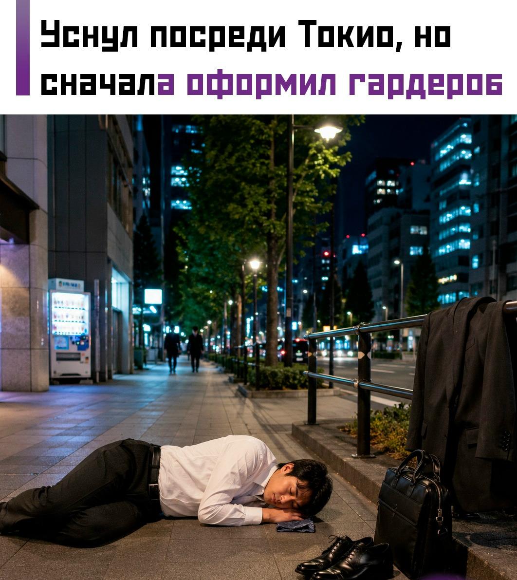 🍻 После вечеринки в Токио японец настолько устал, что решил переночевать прямо на улице.