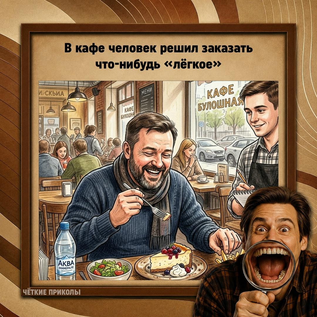 Салат, вода, без десерта. Всё спокойно, разумно, почти спортивно.