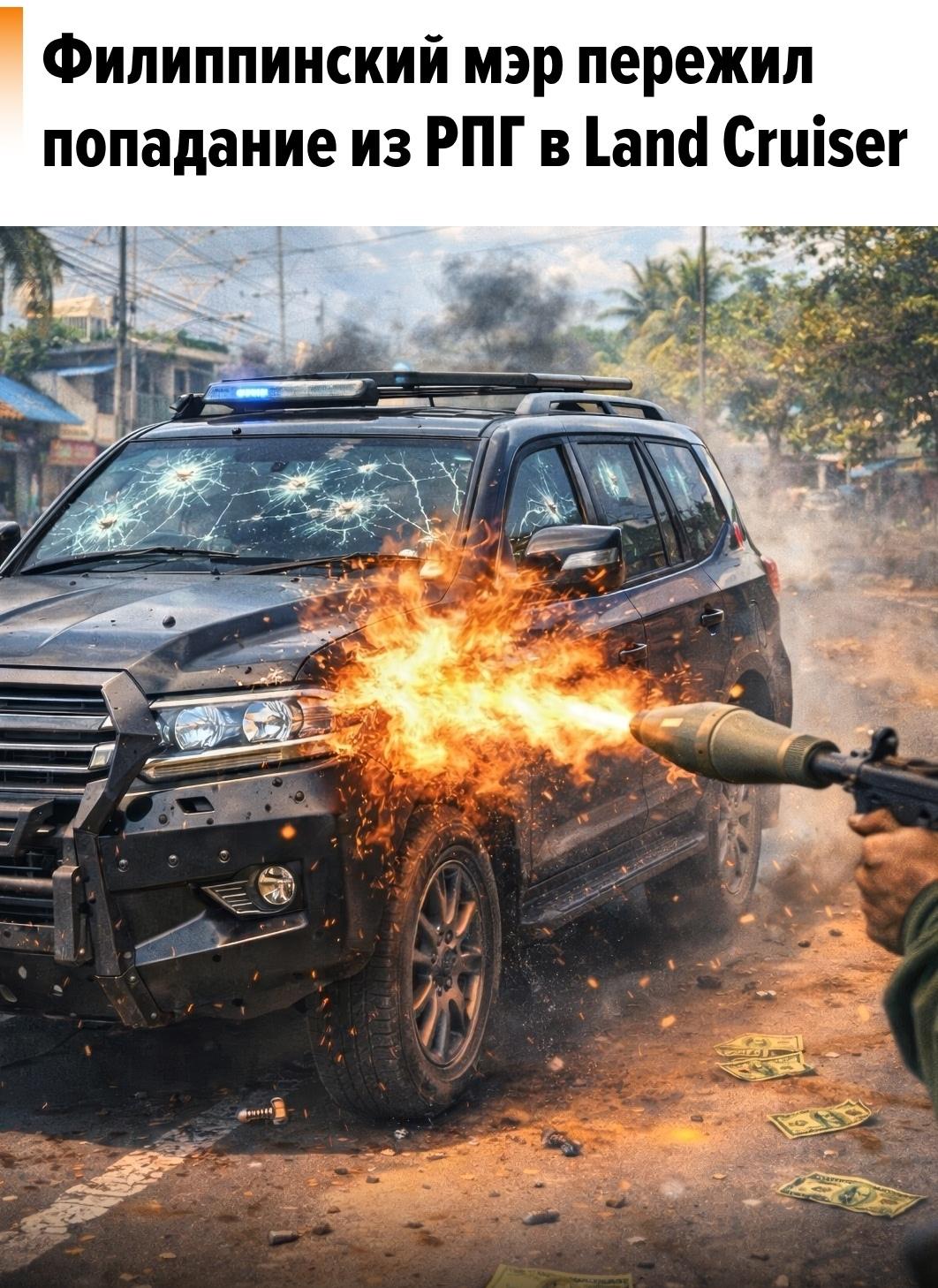 В его бронированный Toyota Land Cruiser выпустили гранатомётный снаряд, после чего злоумышленники скрылись с места происшествия.