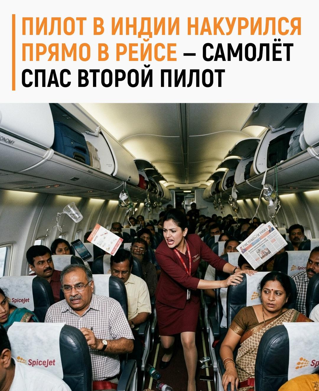 В Индии командир экипажа, по данным новости, употребил марихуану прямо во время полёта. После этого лайнер перешёл в резкое снижение, а в салоне началась сильная тряска.