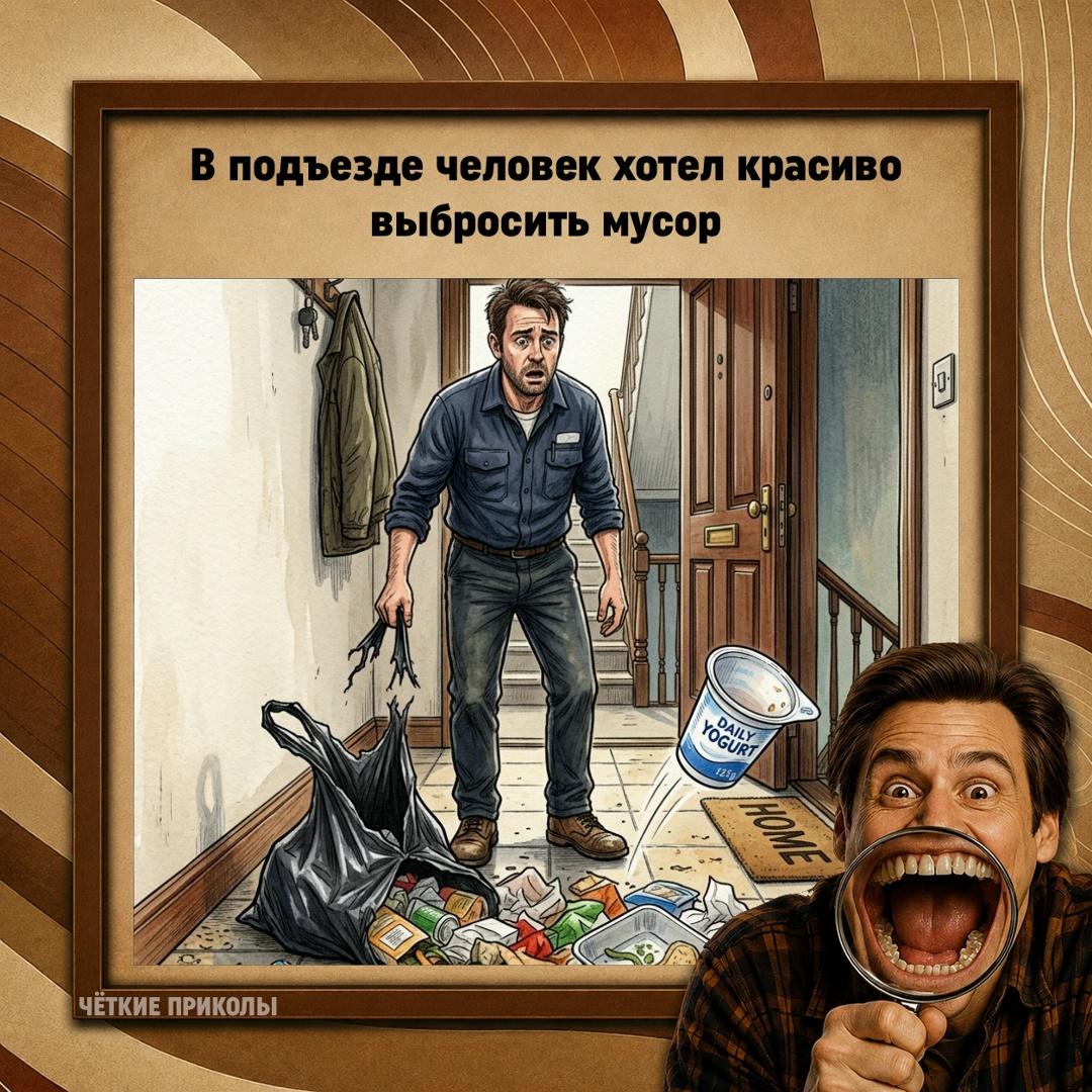 Вышел уверенно, пакет в руке, настроение рабочее.