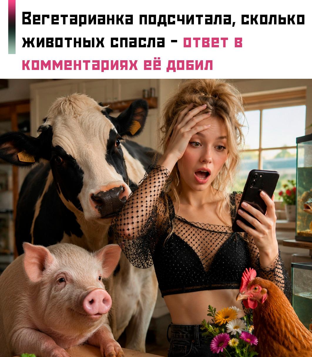 😀 Девушка рассказала, что за 11 лет вегетарианства смогла «спасти» примерно 4–6 коров, около двух десятков свиней, почти 300 кур и от 800 до 1200 рыб.