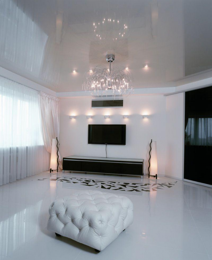 Как выбрать люстру для натяжного потолка в зал и другие комнаты (67 фото)
