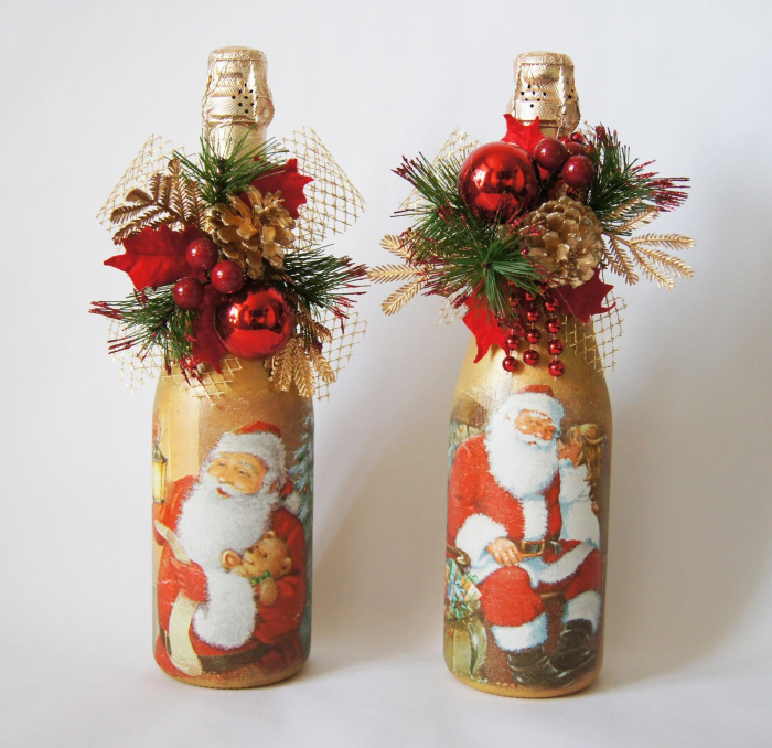 Декорирование бутылок различными материалами (58 фото)