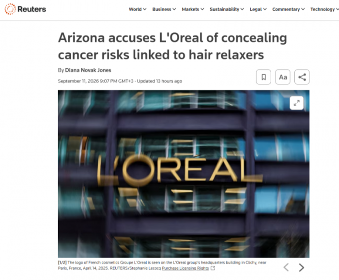 L’Oréal обвинили в сокрытии рисков рака от средства для волос