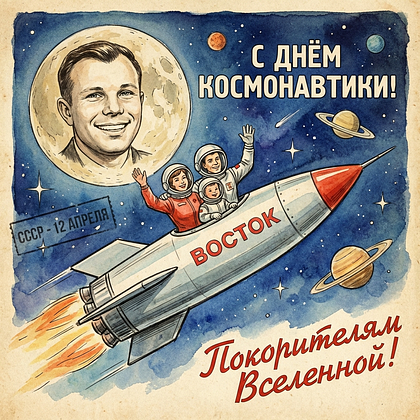 «Поехали!» Открытки с Днем космонавтики: 140+ картинок и поздравлений на 65-летие первого полета