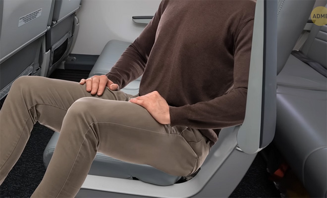 В кресле самолета есть скрытая кнопка. Она решает вечную проблему мешающего подлокотника