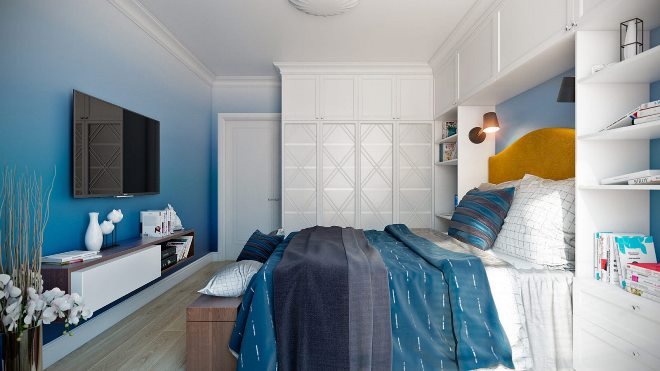 Голубые обои в спальне: как создать теплую и уютную обстановку (40 фото)