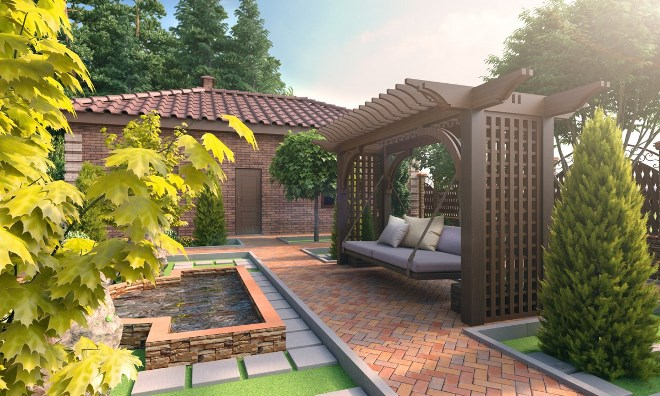 Дизайн двора частного дома: правила создания гармоничного пространства в разных стилях (124 фото)