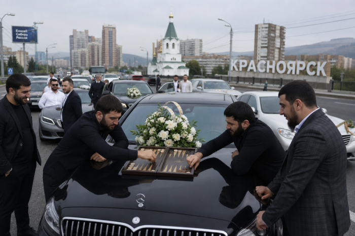 В Красноярске бородачи устроили дерзкий дорожный инцидент. Выстроилась большая пробка