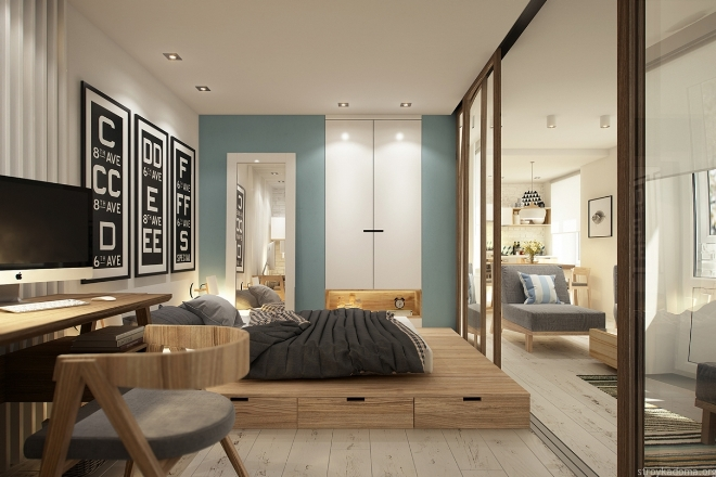 Как отделить кровать в однокомнатной квартире: способы зонирования (32 фото)