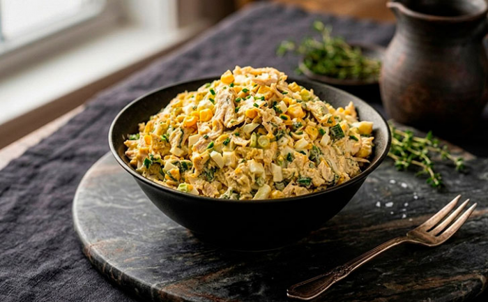 Добавляем жареный лук в куриный салат. Вкус буквально преображается