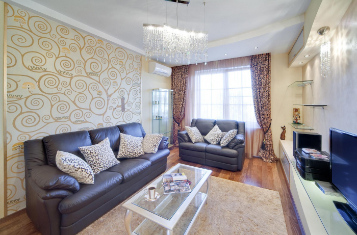 Обои в гостиную: разновидности, цвета, принты и стили (74 фото)