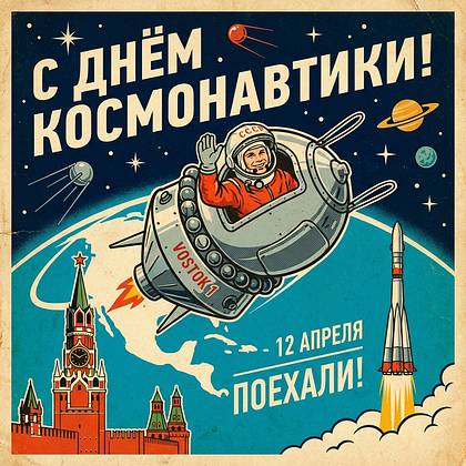 «Поехали!» Открытки с Днем космонавтики: 140+ картинок и поздравлений на 65-летие первого полета