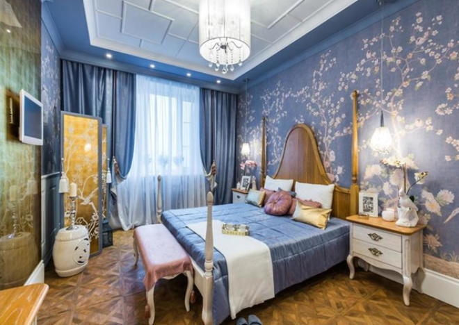 Голубые обои в спальне: как создать теплую и уютную обстановку (40 фото)