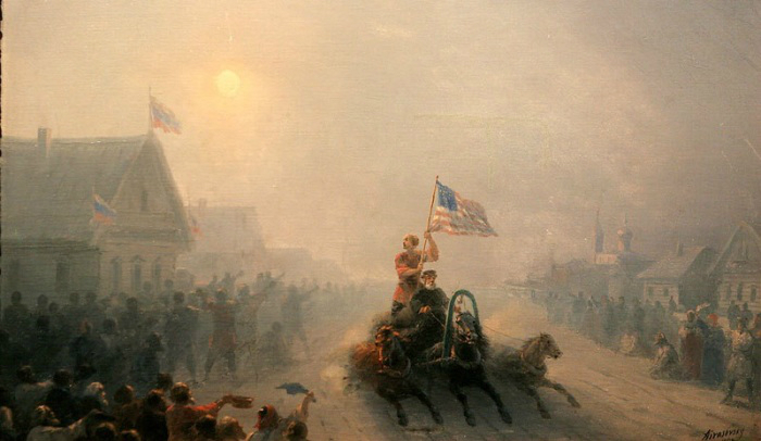 Запрещенная картина Айвазовского: художник нарисовал повозку с американским флагом в русской деревне