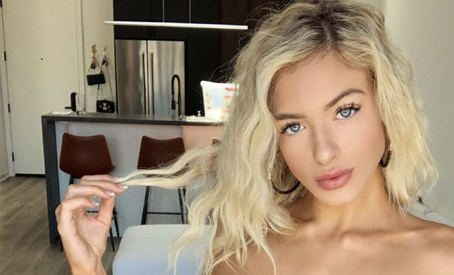 Белокурая нимфа чуть не сорвала съемки, надев слишком яркий купальник