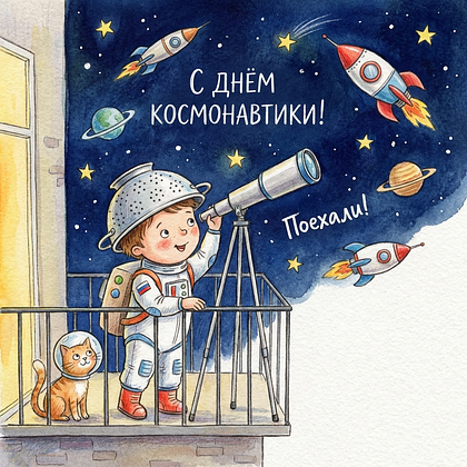 «Поехали!» Открытки с Днем космонавтики: 140+ картинок и поздравлений на 65-летие первого полета