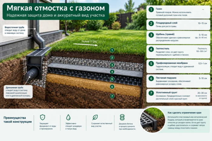 Как сделать мягкую отмостку вокруг дома — дешево и надолго. Ни бетона, ни грязи
