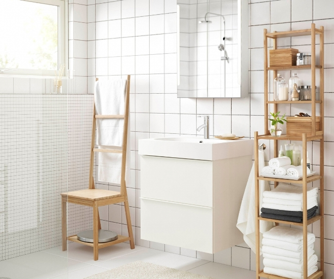 Полки в ванную комнату: фото, виды, материалы изготовления (78 фото)