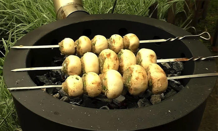 Огненные шляпки на мангале: фаршируем грибы курицей