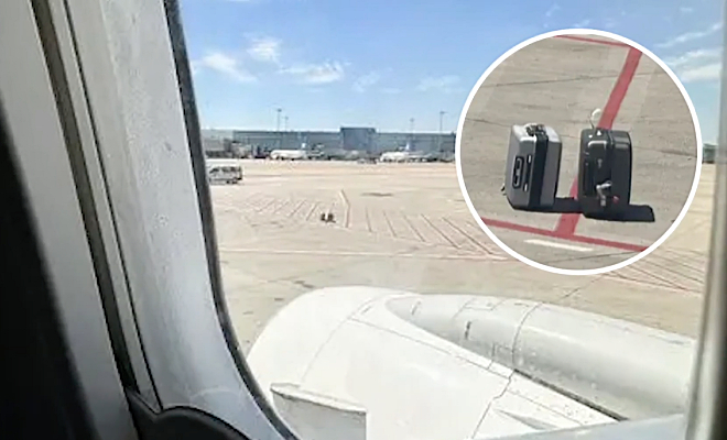Пассажир заметил брошенные на взлетной полосе чемоданы, а через секунду понял, что там есть и его багаж