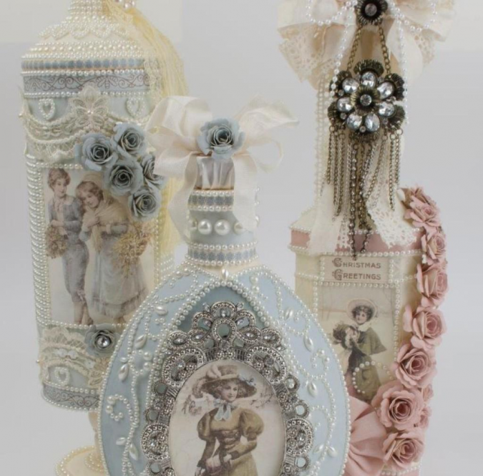 Декорирование бутылок различными материалами (58 фото)